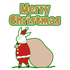 サンタの格好をしたウサギのクリスマスイラスト　背景なし