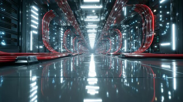 Futuristic Sci-Fi Hallway With Reflective Floor and Neon Lights