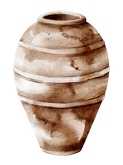 Watercolor illustration of clay pot