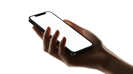 Woman holding modern smartphone with blank screen template