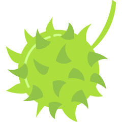 Illustration of a Green Spiky Seed Pod with a Stem Against a Transparent Background Flat Design Style