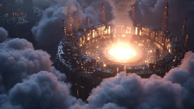 Sci-Fi Futuristic City Center with Massive Energy Core