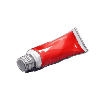 Bright Red Tube of Paint with Cap isolated on transparent background.