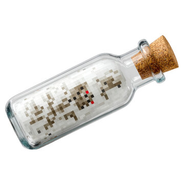 Message in a Bottle with Artistic Abstract Design and Cork Stopper isolated on transparent background.