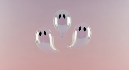 Spooky spectral specters float playfully, perfect for Halloween promotions, ghostly greetings, or eerie event invitations this spooky season