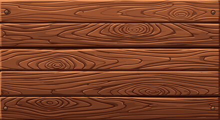 Rustic brown wooden planks background with detailed grain texture for a sign or panel. Vector illustration of a cartoon style wood surface design element