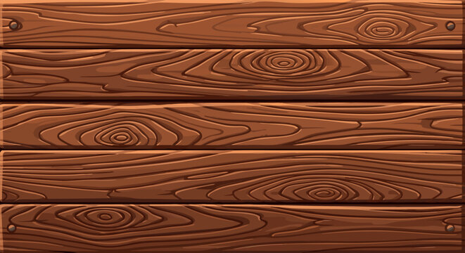 Rustic brown wooden planks background with detailed grain texture for a sign or panel. Vector illustration of a cartoon style wood surface design element