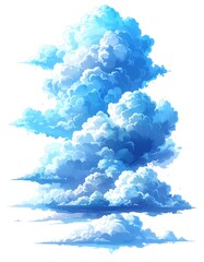 A vibrant illustration of multiple fluffy clouds in varying sizes, stacked against a bright white backdrop. The clouds showcase diverse shades of blue