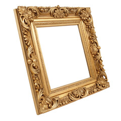 Antique ornate gold picture frame isolated on transparent background