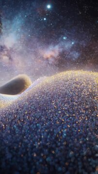 Sound waves traveling through space. See the abstract visualization of vibrating air molecules compressing and rarefying.
