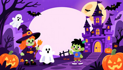 Halloween ghosts Fall design decorative cartoon illustration poster background