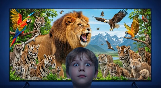 World television day celebration with wildlife broadcast and child's fascination with nature on screen