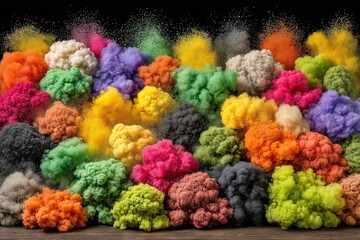 Multicolored powder explosions, billows filling the scene