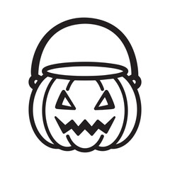 Illustration of black outline of a jack o lantern candy bucket isolated on white background