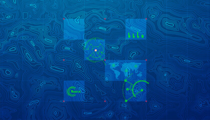 concept of military technology, graphic of terrain map with topographic interface © Jackie Niam