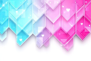 Abstract design with overlapping arrows shifting from blue to pink