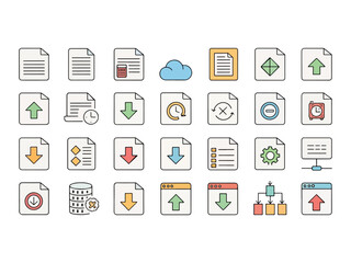 Collection of Colorful File and Document Icons Representing Various Functions and Operations in Software Applications User Interface Design