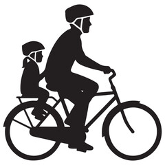 Minimalist Black Silhouette Vector of Adult and Child Bicycle Ride
