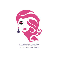 Elegant Beauty Salon Logo with Stylish Woman Silhouette and Pink Hair
