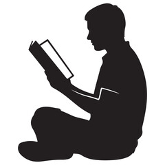 Monochromatic Silhouette of Person Reading Book on White Background
