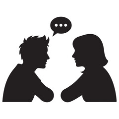 Minimalist Black Silhouettes of Two People Communicating with Speech Bubble
