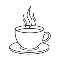 Steaming cup of coffee outline icon vector