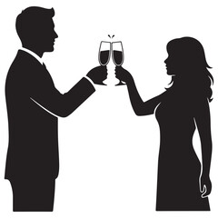 Elegant Silhouette Design: Couple Celebrating with Champagne Flutes