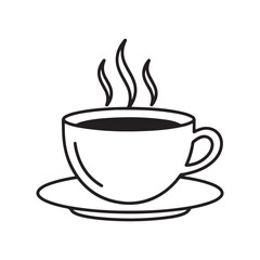 Steaming cup of coffee outline icon vector