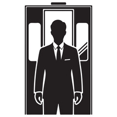 Iconic Black and White Silhouette of a Businessman in an Elevator