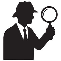Minimalist Flat Design Black Silhouette Icon of Man with Magnifying Glass