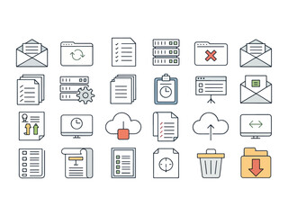 Collection of Data Management and Productivity Icons for Digital Use and Software Development Projects Vector Illustration