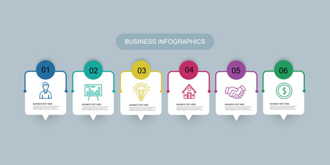 Vector infographic business design template with icons and 6 options or steps. Can be used for presentations banner