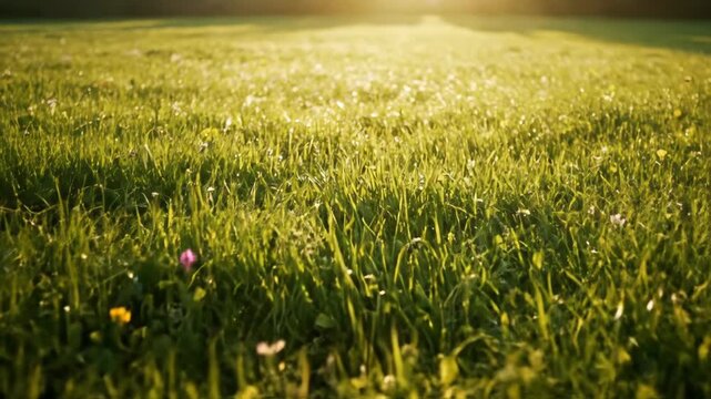 Lush Green Meadow A Sun-Kissed Field of Grass Under a Bright Sky, Nature's Beauty Unveiled