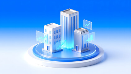 Fototapeta premium Smart city future technological business building, abstract KV main visual business PPT concept illustration
