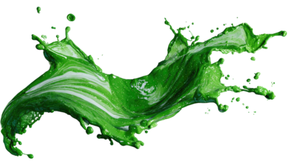 Dynamic rendering of swirling green paint against a stark black backdrop