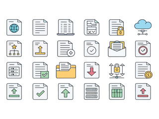 Collection of Documents and Files Icons for Business and Web Design Modern Set with Various File Types and Cloud Storage Connection