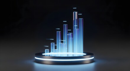 Futuristic glowing blue bar chart on a dark background