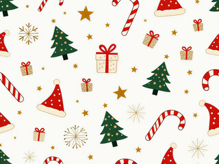 Red and Gold Christmas Gift Boxes in Snow with Warm String Lights and Festive Tree