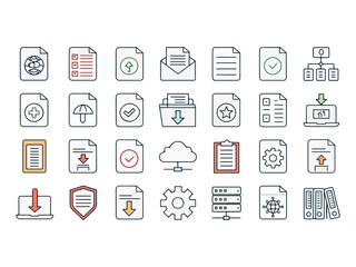 Collection of Modern File and Document Icons for Business and Technology Applications vector illustration data management cloud storage