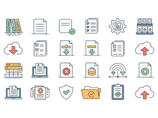 Data Management and Cloud Computing Icon Set for Business and Technology Solutions Vector Illustration