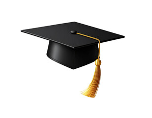 Hand Holding Shining Light Bulb with Energy Rays, Creative Concept, isolated - Minimalist 3D Graduation Hat with Shimmering Gold Tassel Floating on Transparent Background