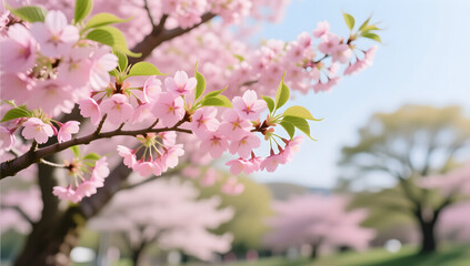 Illustration of Cherry Blossoms in Full Bloom During the Spring Solar Terms
