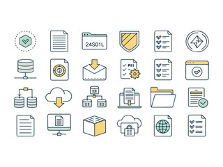 Data Management and Security Icons Set for Business Technology and Cloud Computing Services Modern Design