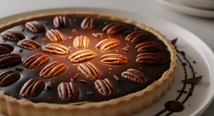 Delicious Pecan Tart on a White Plate, Perfect Dessert for Any Occasion