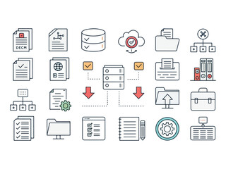 Data Management System Icons Set for Information Technology and Business Solutions with Network Connection