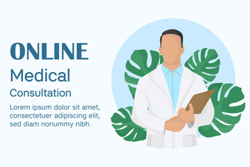 Online medical consulting for treatment design doctor portarit in white coat