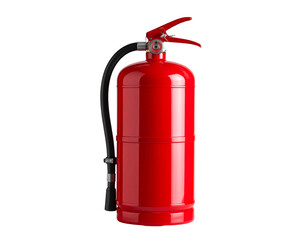 Hand Holding Shining Light Bulb with Energy Rays, Creative Concept, isolated - Red Fire Extinguisher Spraying Smoke, Front Angle, isolated on transparent background