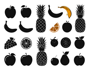 Hand Holding Shining Light Bulb with Energy Rays, Creative Concept, isolated - Set of Fruit Silhouette Icons Collection Isolated on White Background
