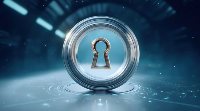 Phishing concept security lock keyhole digital cybersecurity protection network shield access metal blue technology data encryption safe abstract