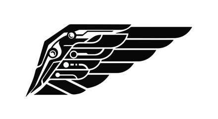 Futuristic mechanical wing with circuit board details, representing technology and progress